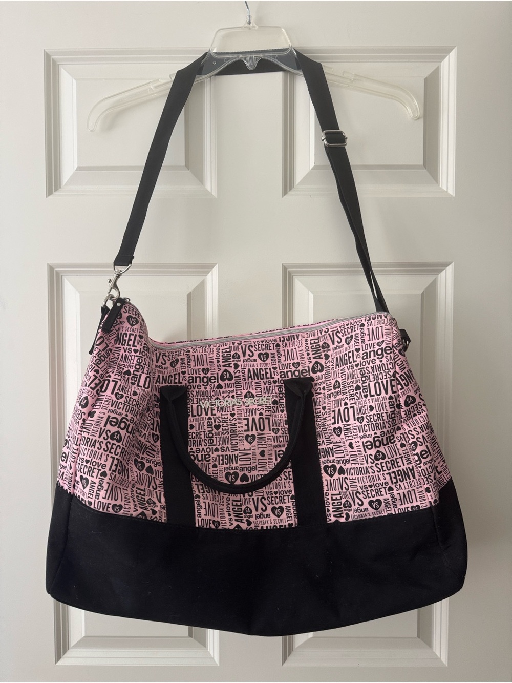 Victoria's Secret Pink and Black “Angel Love VS” Getaway Weekender Bag